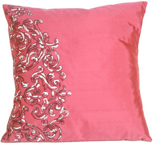 Scroll on Deep Pink Silk LT Throw Pillow