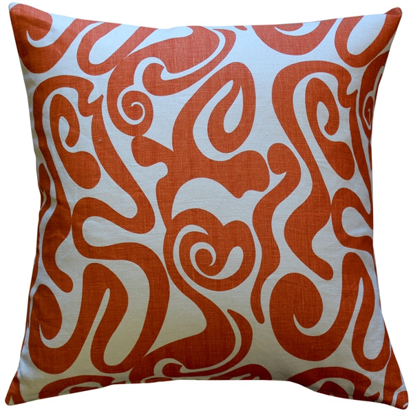 Tuscany Linen Swirl Orange Throw Pillow 20x20