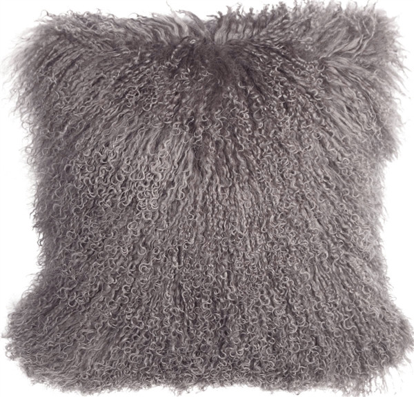 Mongolian Sheepskin Gray Throw Pillow