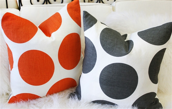 Tuscany Linen Orange Circles Throw Pillow 22x22 Set