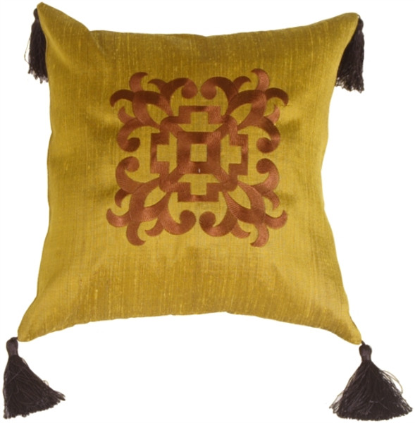 Ming Collection Golden Olive Square Throw Pillow