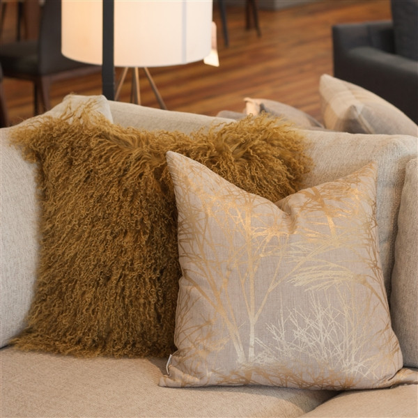 Mongolian Faux Fur Pillow Cover - Camel Brown