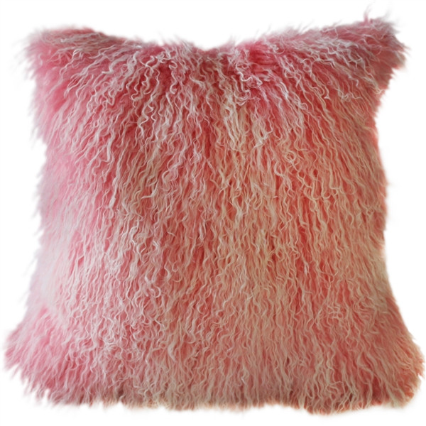 Mongolian Sheepskin Frosted Pink Throw Pillow