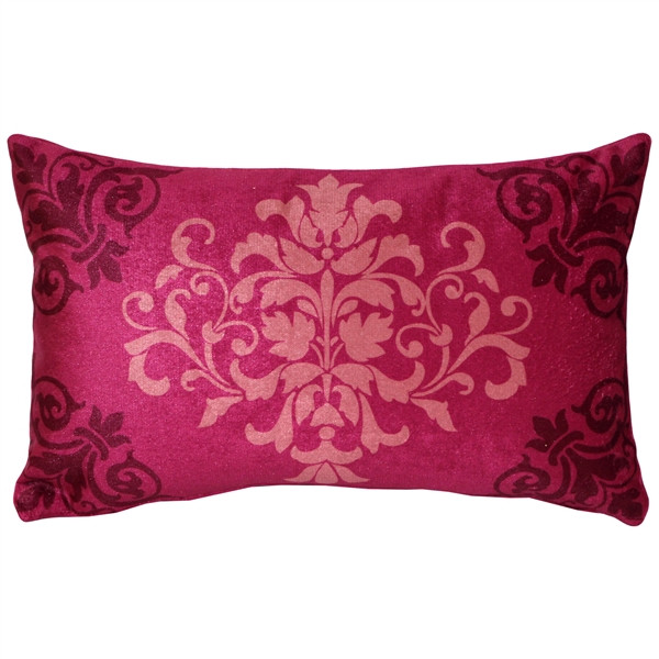 Velvet Damask Rose Throw Pillow 11x18