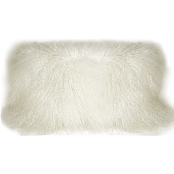 Mongolian Sheepskin Snow White Rectangular Pillow