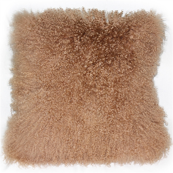 Mongolian Sheepskin Light Mocha Throw Pillow