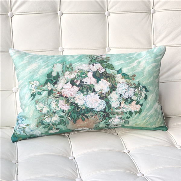Van Gogh Vase with Pink Roses Throw Pillow