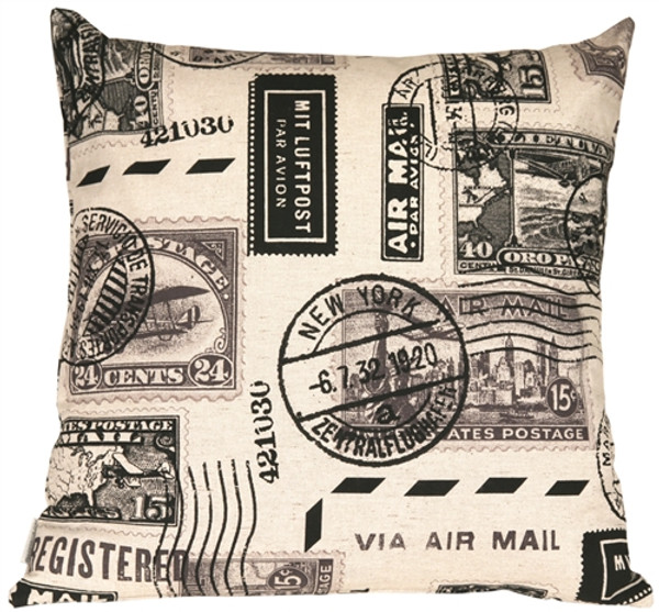 Vintage Postage Stamp Gray 22x22 Throw Pillow