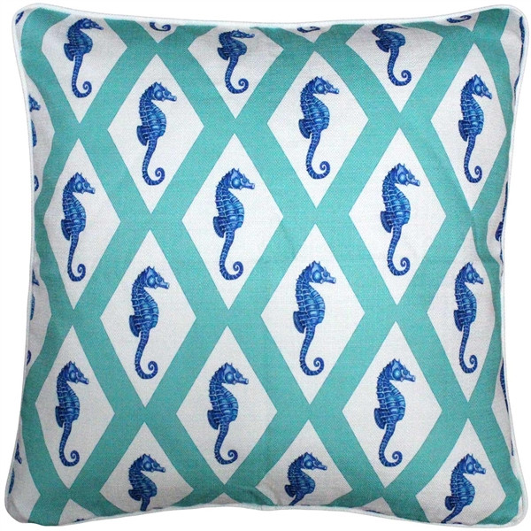 Capri Turquoise Argyle Seahorse Throw Pillow 20x20