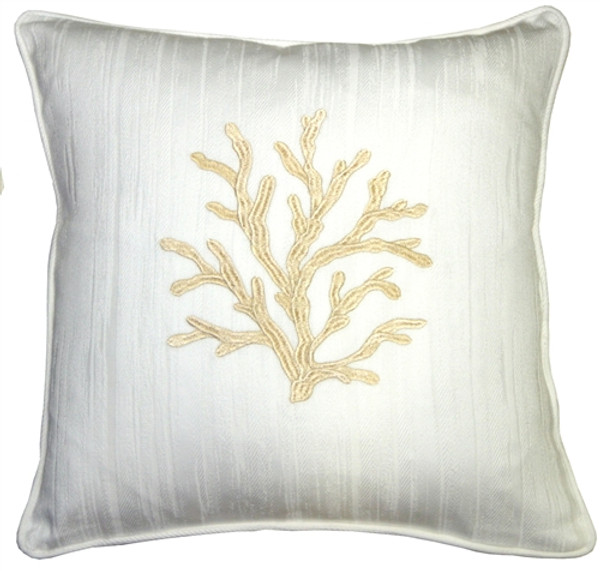 Sea Coral in White and Champagne 17x17 Throw Pillow