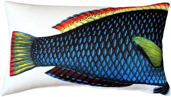 Blue Wrasse Fish Pillow 12x19