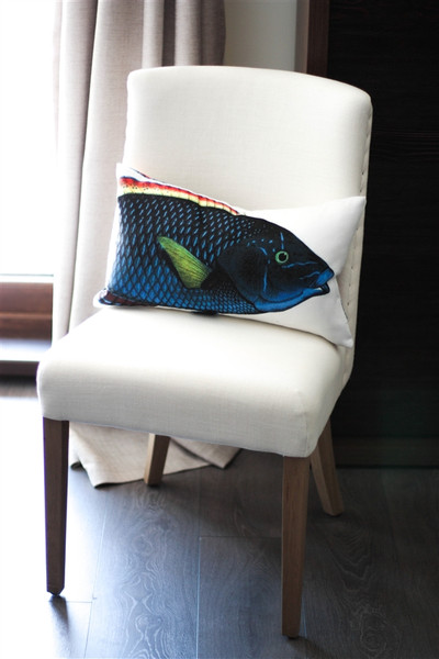 Blue Wrasse Fish Pillow 12x19