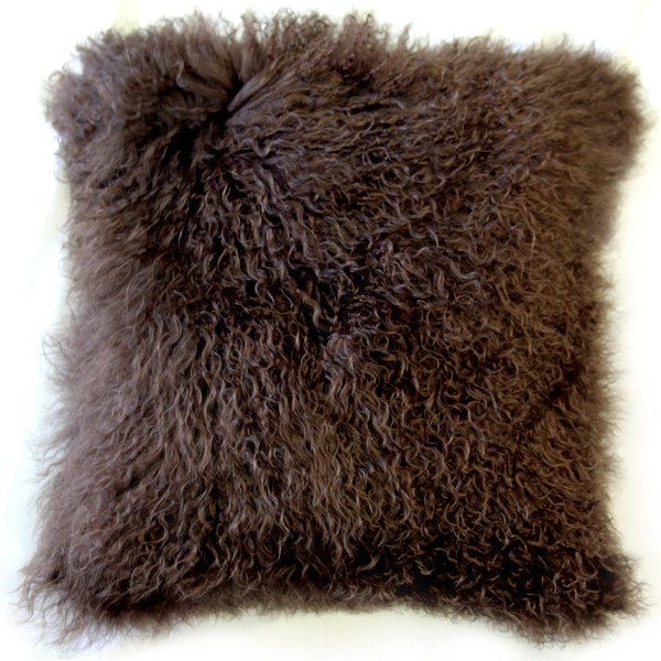 Mongolian Sheepskin Chocolate Brown Throw Pillow