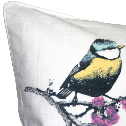 Bird on Cherry Blossom Branch 16x16 Throw Pillow