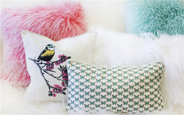Bird on Cherry Blossom Branch 16x16 Throw Pillow
