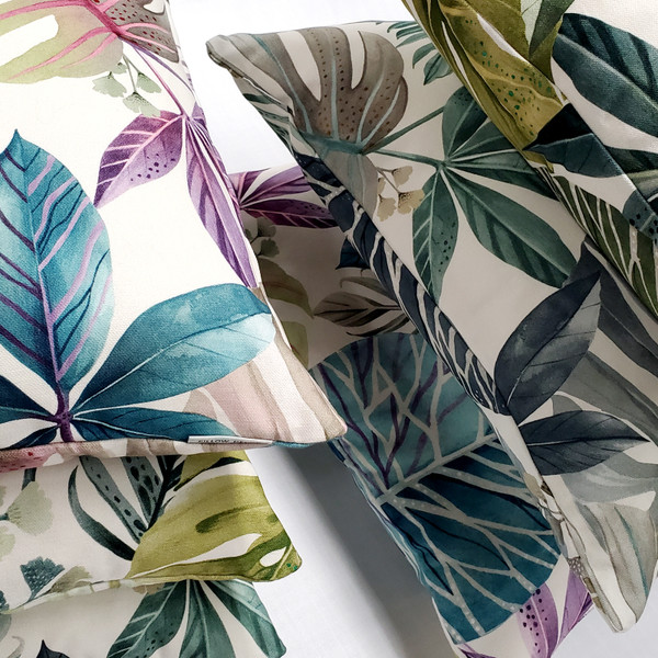 Thai Garden Blue Leaf Rectangular Throw Pillows