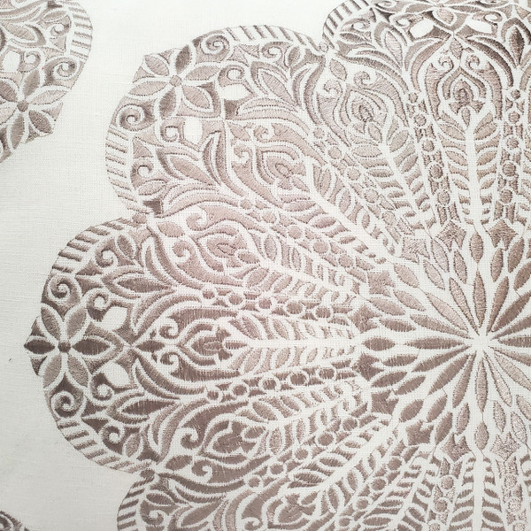 Mancini Cream and Sand Medallion Embroidered Throw Pillow Fabric