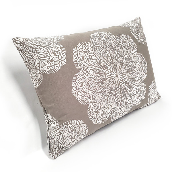 Mancini Dark Taupe and Silver Medallion Embroidered Throw Pillow 16x24