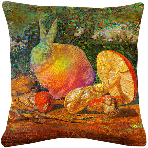 Mosaic Rabbit with Mushroom Throw Pillow