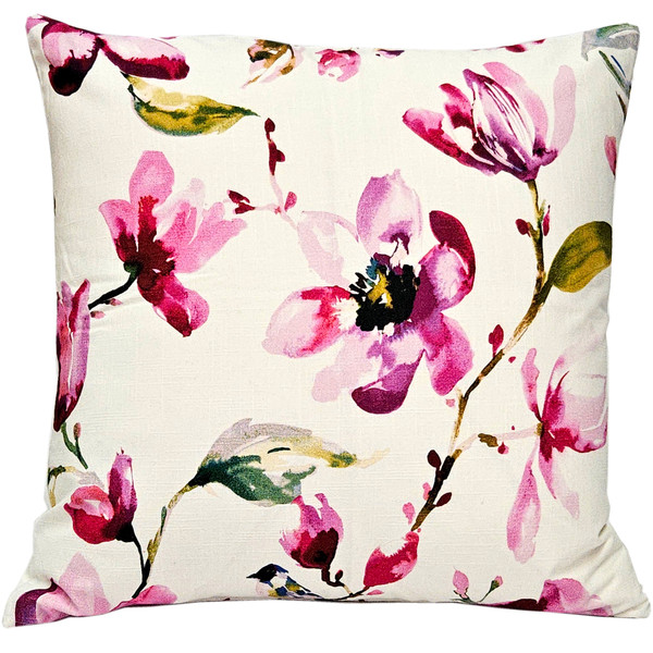 Magnolia Watercolor Pink Purple Throw Pillow 22x22