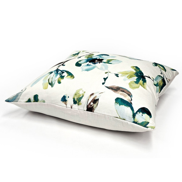 Magnolia Watercolor Blue Teal Throw Pillow 22x22