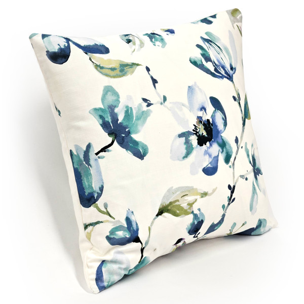Magnolia Watercolor Blue Teal Throw Pillow 22x22