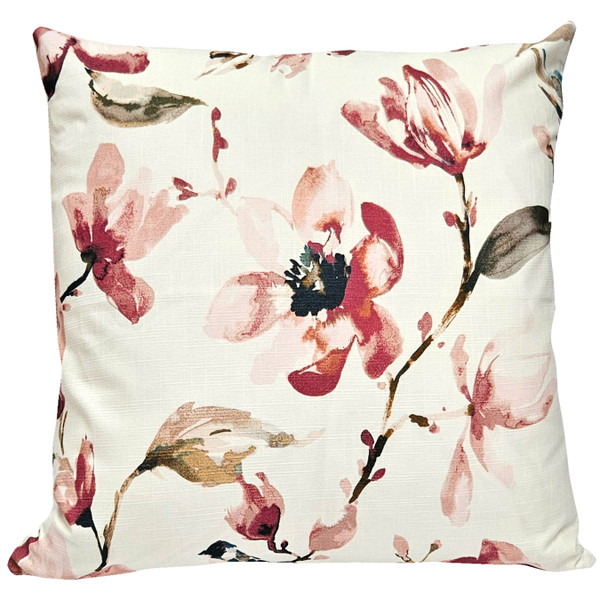 Magnolia Watercolor Blush Pink Romantic Pillow 22x22