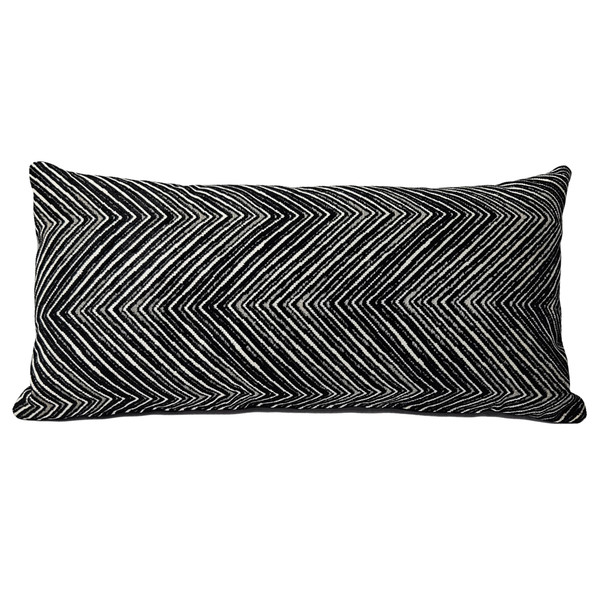Zigzag Black and Ivory Velvet Lumbar Pillow 10x22