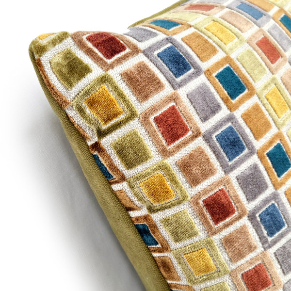 Mod Grid Multi-Jewel Velvet Throw Pillow 21x21