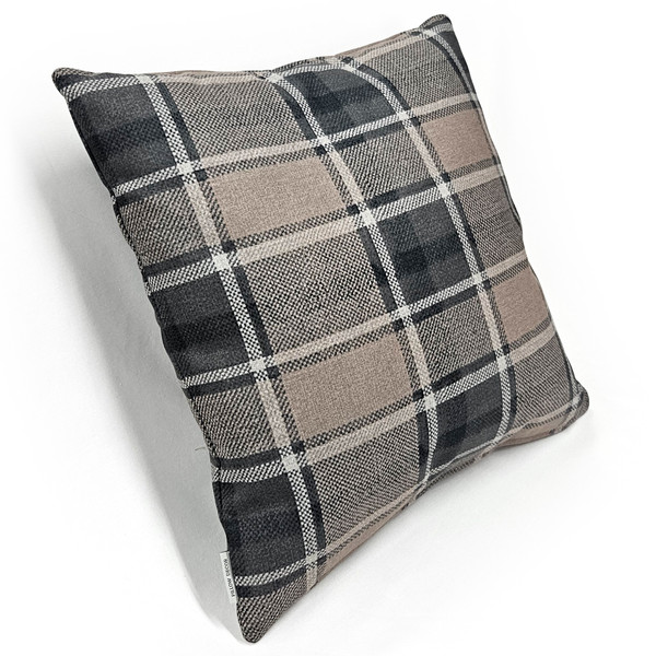Highland Felt Oatmeal & Pewter Plaid Throw Pillow 19x19