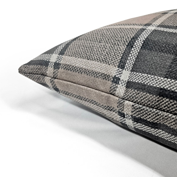 Highland Felt Oatmeal & Pewter Plaid Throw Pillow 19x19