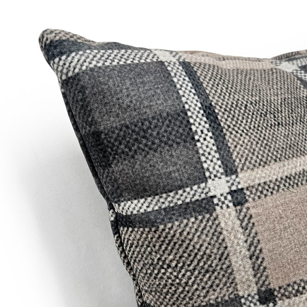 Highland Felt Oatmeal & Pewter Plaid Throw Pillow 19x19