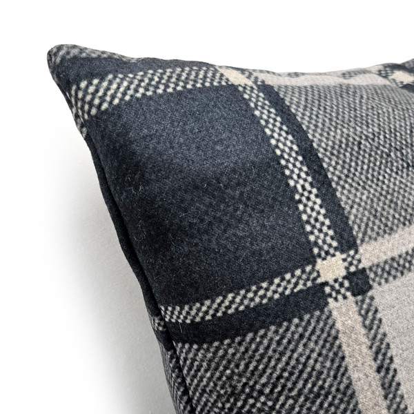 Highland Felt Charcoal & Silver Plaid Throw Pillow 19x19