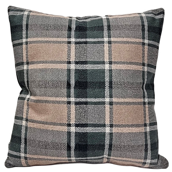 Highland Felt Soft Camel & Dusty Sage Plaid Throw Pillow 19x19
