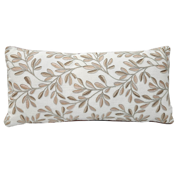 Petal Leafage Embroidered Lumbar Pillow 10x24