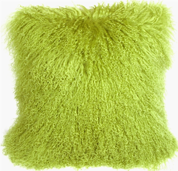 Mongolian Sheepskin Green Throw Pillow