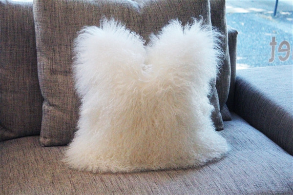 Mongolian Sheepskin Natural White Throw Pillow