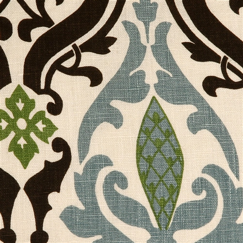 Linen Damask Print Blue Brown 16x16 Throw Pillow Fabric