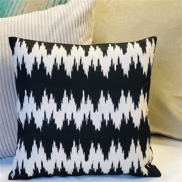 Ikat Stripes Black and Cream Throw Pillow 17x17 from Pillow Decor