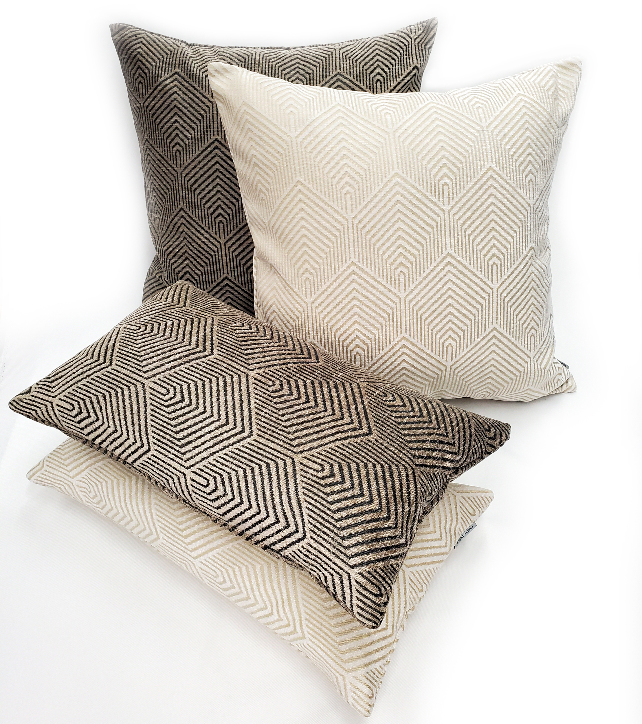 20 Beige & Gray Geometric Square Throw Pillow - Feather & Down