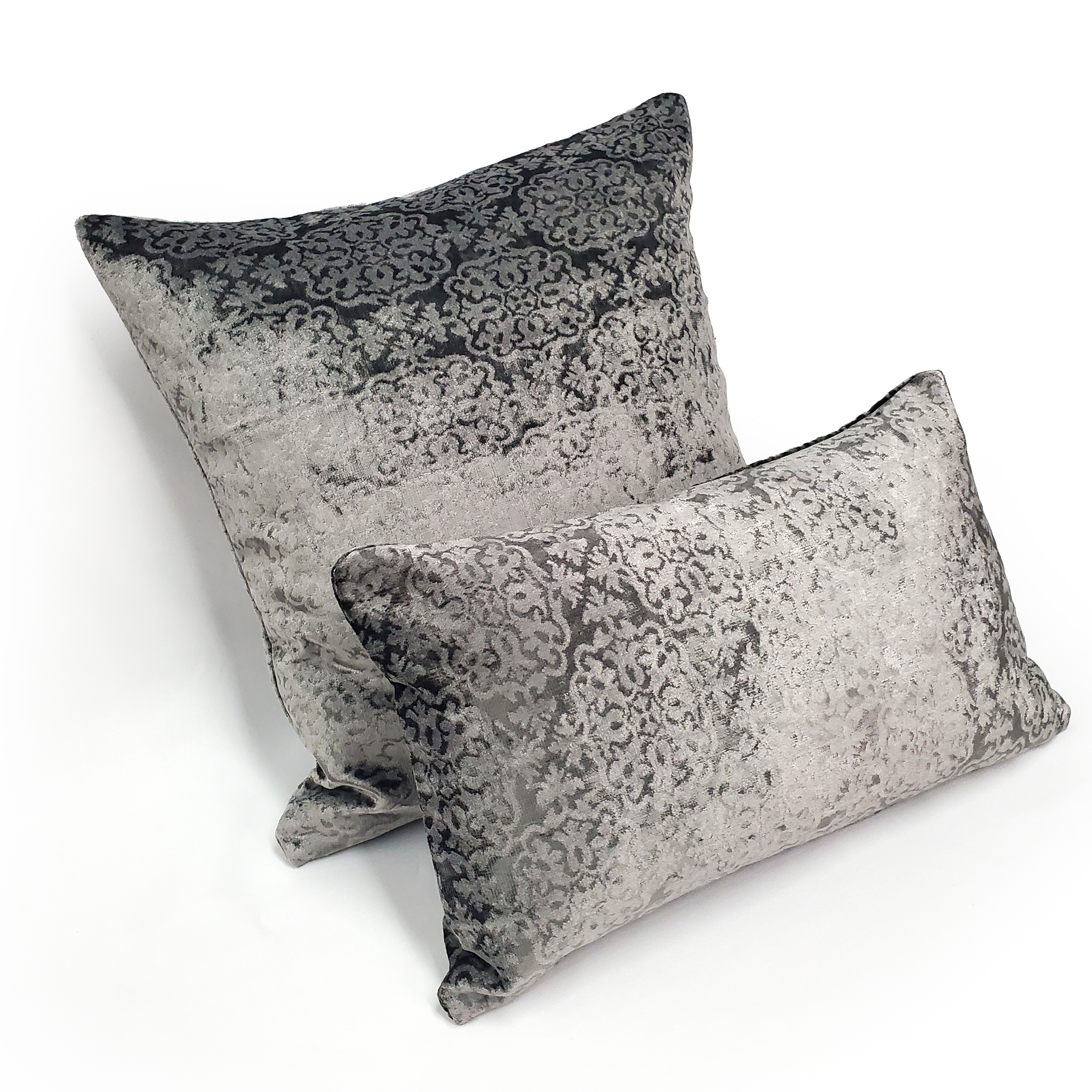 Luscious Grey Platinum Silk Velvet Decorative Throw Pillow