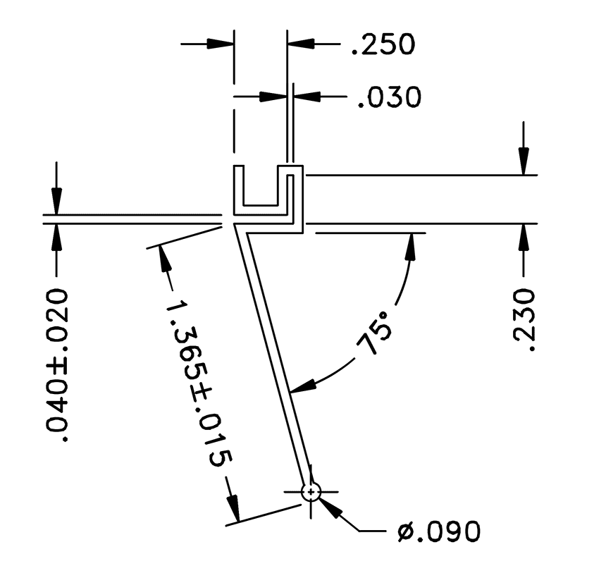 Wayne Dalton Door Systems Inc. Mini Warehouse Garage Door Weather Seal for Model DS-75 - 101642 Technical Drawing and Measurements