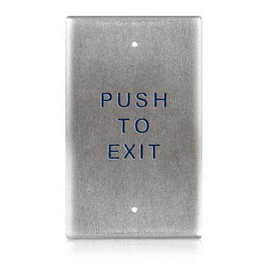 BEA 2.75" x 4.5" Single Gang Push Plate w/blue "Push to Exit" text only 10PBO24E