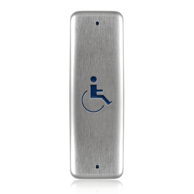 BEA 1.5" x 4.75" Jamb Push Plate w/blue Handicap Logo only 10PBJML Microswitch