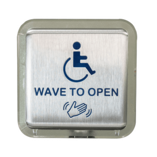 BEA 4-3/4 in. Square MagicSwitch Wave To Open Touchless Plate w/Text, Waving Hand Symbol & Handicap Logo Illuminated LED 10MS21HS1