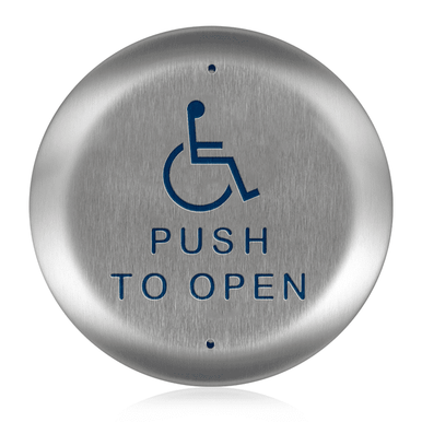 BEA 4.5 Round Push Plate w/blue Handicap Logo & "Push to Open" text 10PBR451"