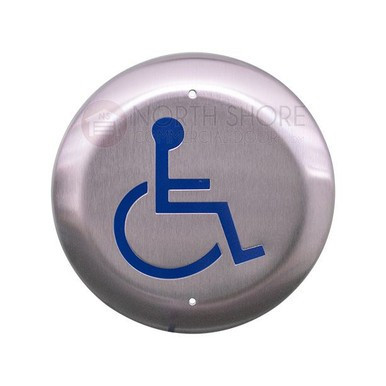BEA 4.5" Round Push Plate w/blue Handicap Logo only 10PBR45LL