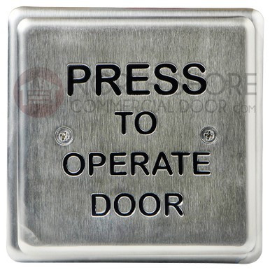 BEA 4.5 Square Push Plate w/black 'Press to Operate Door' text only 10PBS45POD"