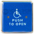 BEA 4.5 Square Blue-Faced Push Plate w/white Handicap Logo & "Push to Open" text 10PBS451B"