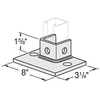 3 HOLE SINGLE CHANNEL FLUSH MOUNT POST BASE FOR 1-5/8" STRUTS, 3-1/4" X 8" - ELECTRO GALVANIZED